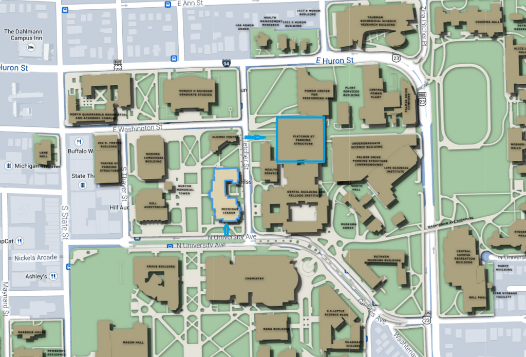 Map_Michigan League and Parking – S.M. Wu Manufacturing Research Center